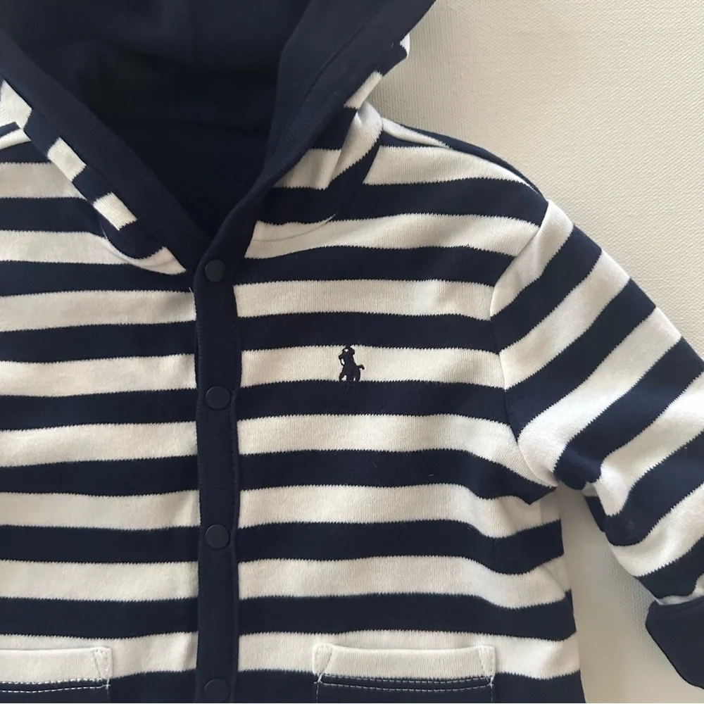 Ralph Lauren 6 Months Baby Boy Hooded Jacket Cardigan Blue Reversible NWT